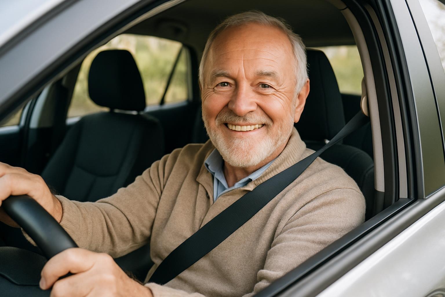 Een man na de CBR Rijbewijskeuring 75+